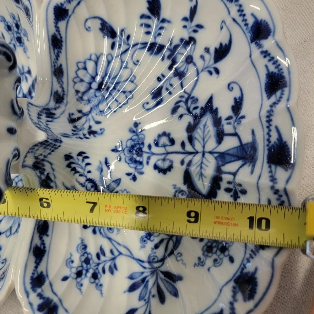 Vtg Meissen Porcelain Blue Onion Pattern Handled 2 Part Divided Dish 1815/1923